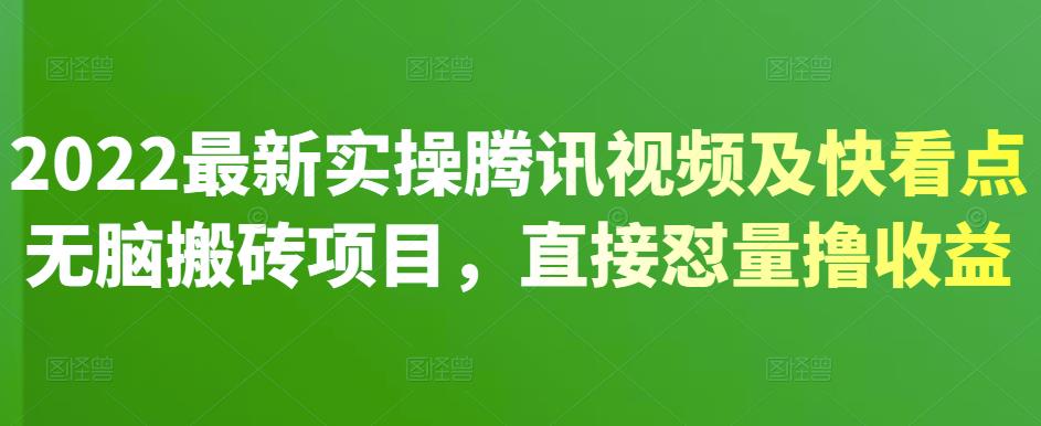 2022最新实操腾讯视频及快看点无脑搬砖项目，直接怼量撸收益￼-AI网创