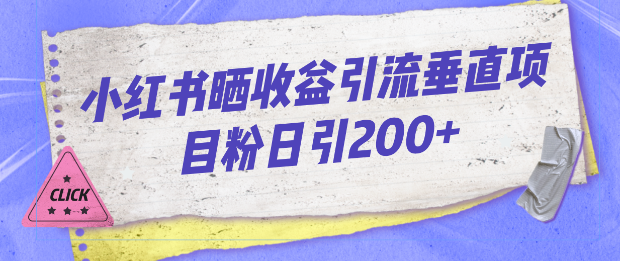 小红书晒收益图引流垂直项目粉日引200+-AI网创