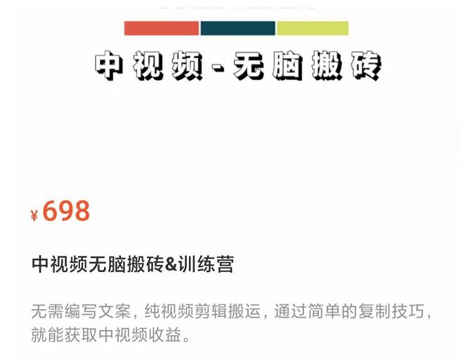 中视频无脑搬砖训练营，纯视频剪辑搬运，轻松上手批量起号，工作室可放大￼-AI网创