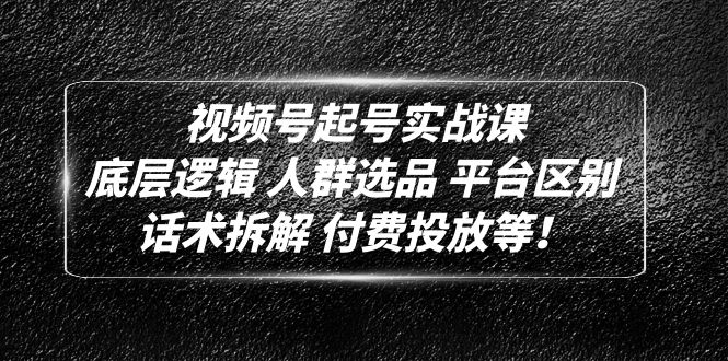 视频号起号实战课：底层逻辑 人群选品 平台区别 话术拆解 付费投放等！-AI网创