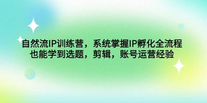 自然流IP训练营，系统掌握IP孵化全流程，也能学到选题，剪辑，账号运营经验-AI网创