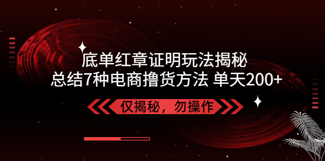 独家底单红章证明揭秘 总结7种电商撸货方法 操作简单,单天200+【仅揭秘】-AI网创
