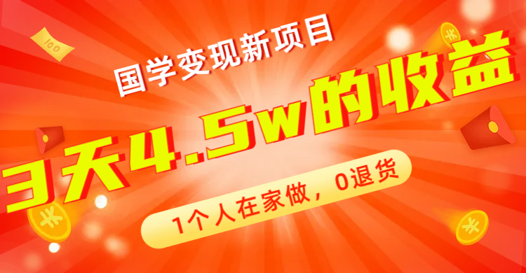 全新蓝海，国学变现新项目，1个人在家做，0退货，3天4.5w收益【178G资料】-AI网创