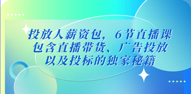 投放人薪资包，6节直播课，包含直播带货、广告投放、以及投标的独家秘籍-AI网创