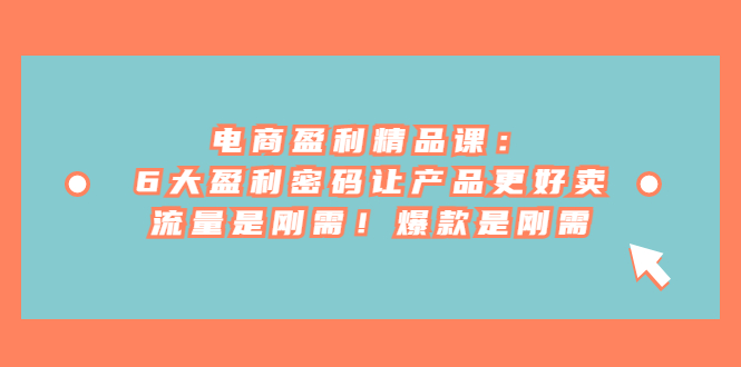 电商 盈利精品课：6大盈利 密码让产品更好卖，流量是刚需！爆款是刚需-AI网创