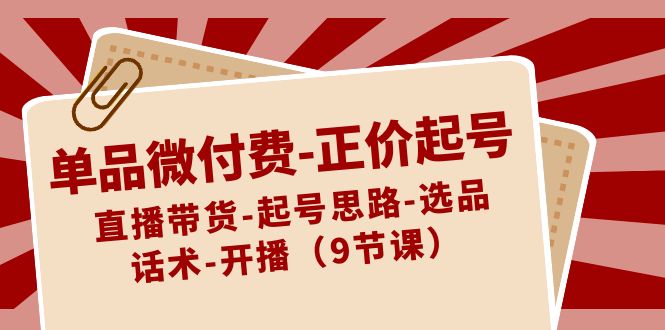 单品微付费-正价起号：直播带货-起号思路-选品-话术-开播（9节课）-AI网创