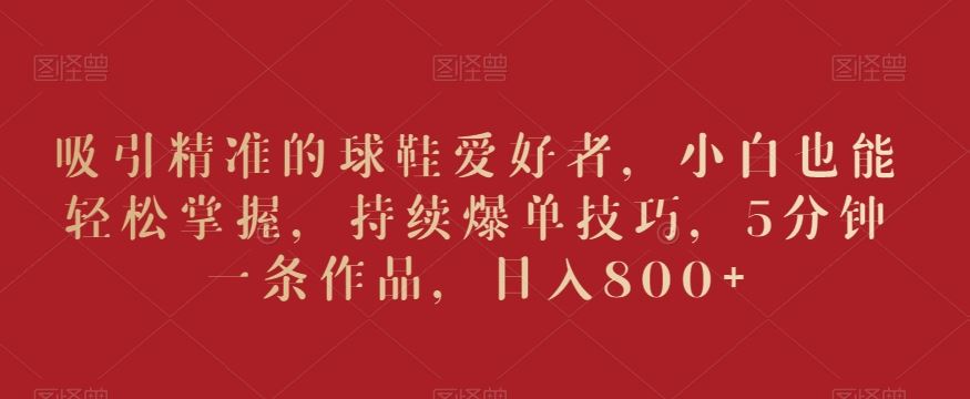 吸引精准的球鞋爱好者，小白也能轻松掌握，持续爆单技巧，5分钟一条作品，日入800+【揭秘】-AI网创