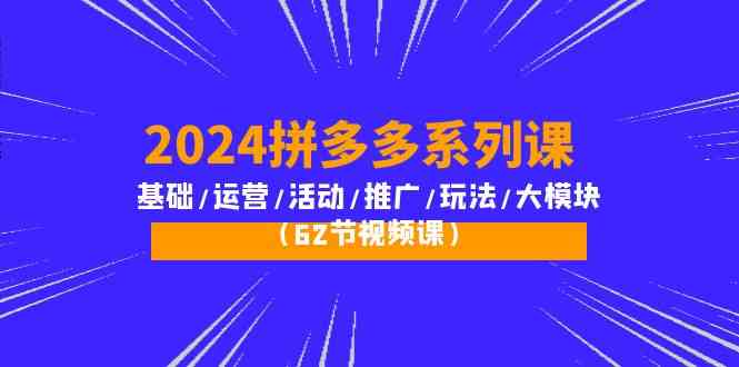 （10019期）2024拼多多系列课：基础/运营/活动/推广/玩法/大模块（62节视频课）-AI网创