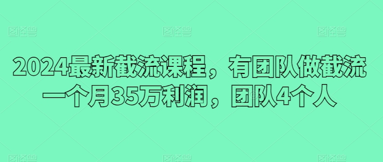 2024最新截流课程，有团队做截流一个月35万利润，团队4个人-AI网创