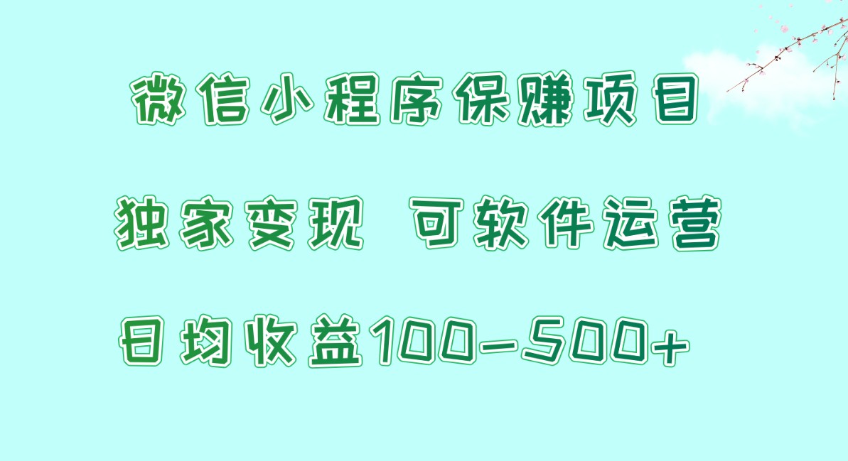 微信小程序保赚项目，日均收益100~500+，独家变现，可软件运营-AI网创