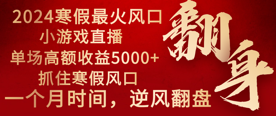 2024年最火寒假风口项目 小游戏直播 单场收益5000+抓住风口 一个月直接提车-AI网创