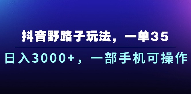 抖音野路子玩法，一单35.日入3000+，一部手机可操作-AI网创