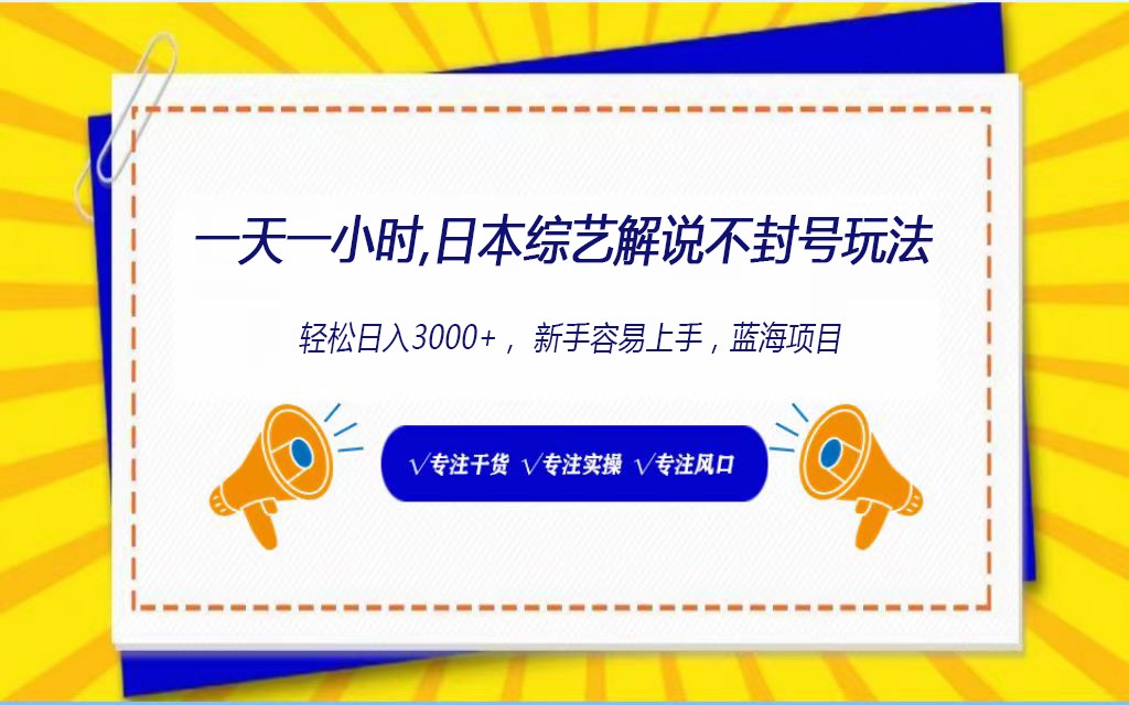 日本综艺解说不封号玩法，轻松日入1000+，全新赛道-AI网创