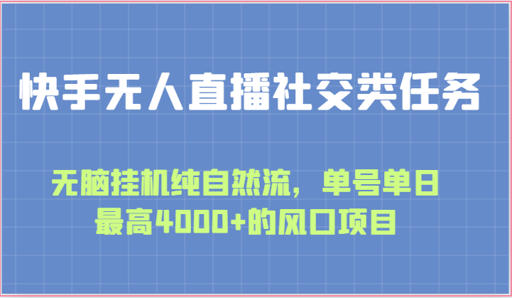 快手无人直播社交类任务：无脑挂机纯自然流，单号单日最高4000+的风口项目-AI网创