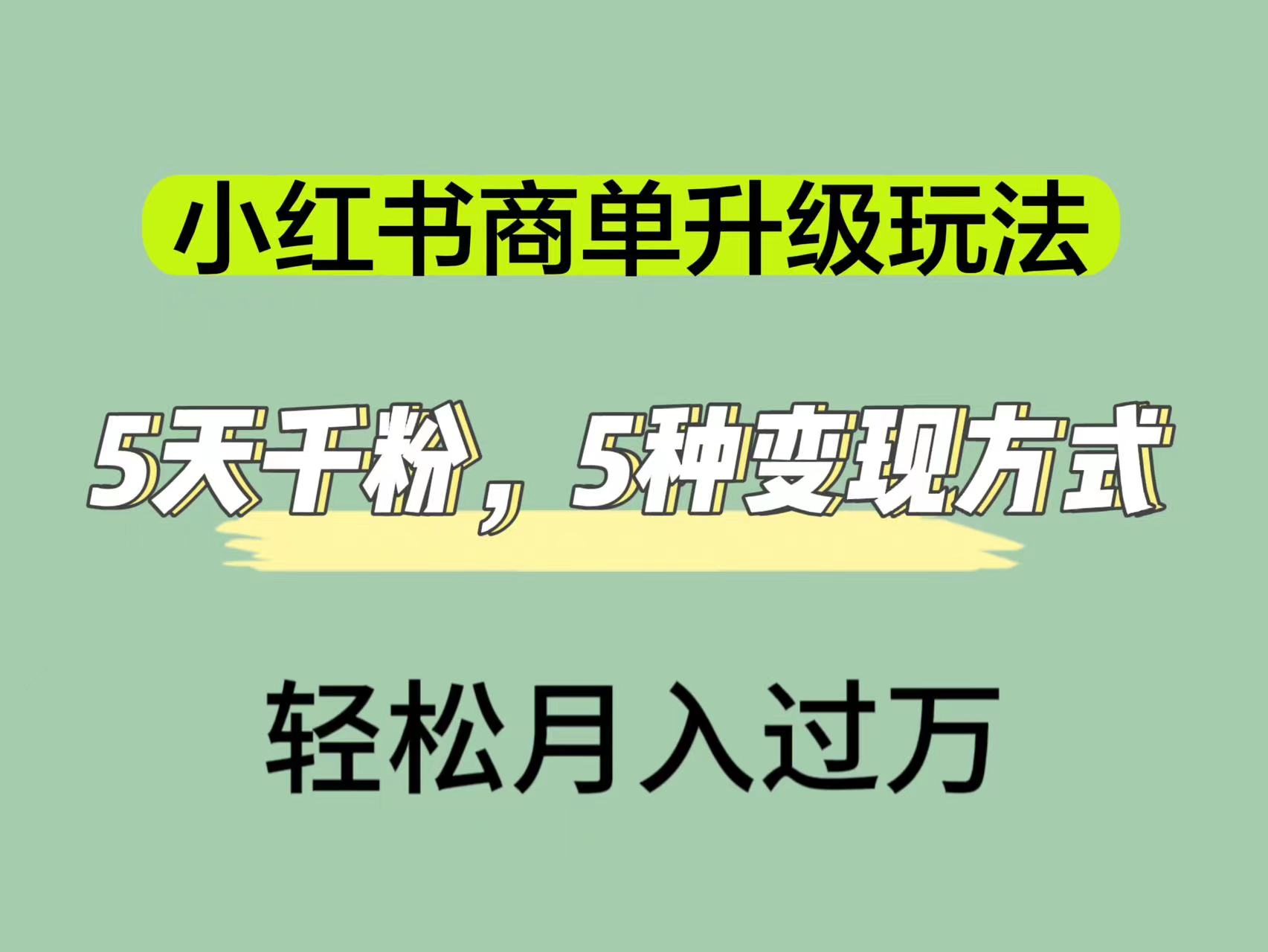 小红书商单升级玩法，5天千粉，5种变现渠道，轻松月入1万+-AI网创