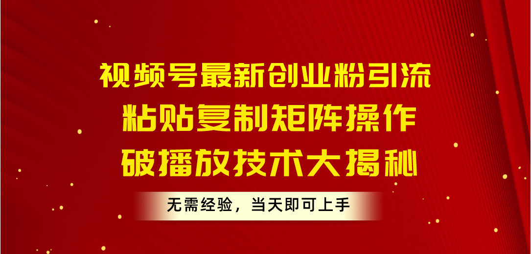 （10803期）视频号最新创业粉引流，粘贴复制矩阵操作，破播放技术大揭秘，无需经验…-AI网创