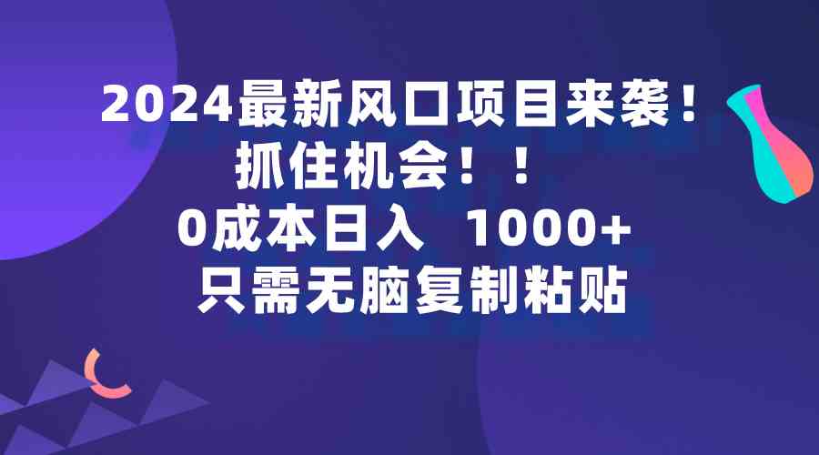 （9899期）2024最新风口项目来袭，抓住机会，0成本一部手机日入1000+，只需无脑复…-AI网创