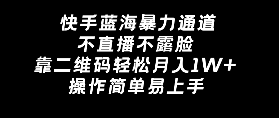 快手蓝海暴力通道，不直播不露脸，靠二维码轻松月入1W+，操作简单易上手-AI网创