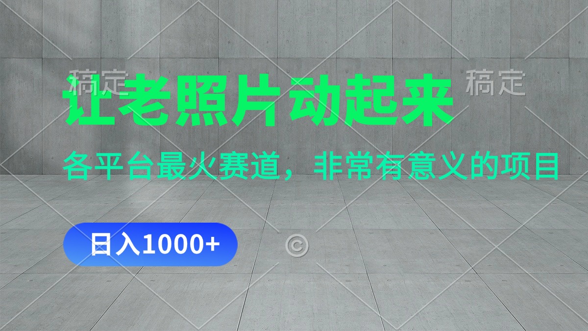 让老照片动起来，一天变现1000+，各平台最火赛道，看完就会-AI网创