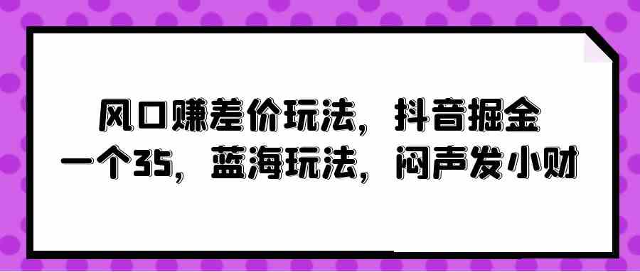 （10022期）风口赚差价玩法，抖音掘金，一个35，蓝海玩法，闷声发小财-AI网创