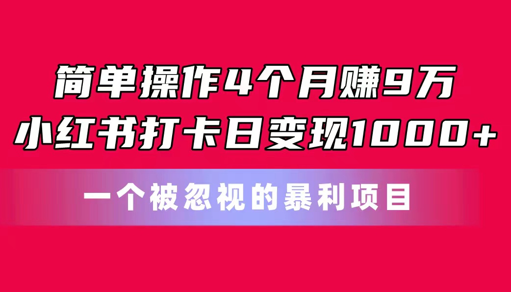简单操作4个月赚9万！小红书打卡日变现1000+！一个被忽视的暴力项目-AI网创