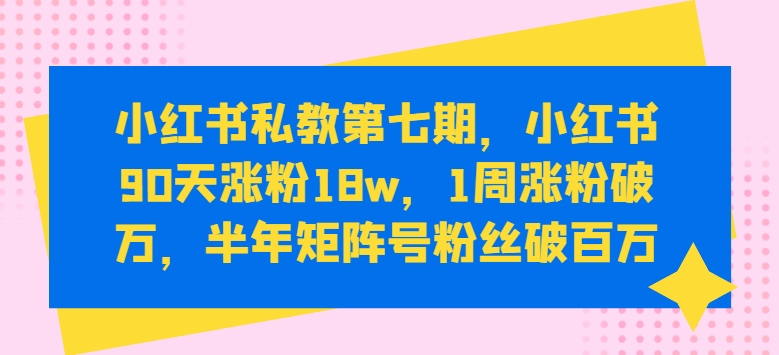 小红书私教第七期，小红书90天涨粉18w，1周涨粉破万，半年矩阵号粉丝破百万-AI网创