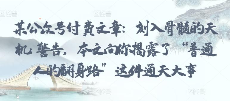某公众号付费文章：刻入骨髓的天机: 警告，本文向你揭露了 “普通人的翻身路” 这件通天大事-AI网创