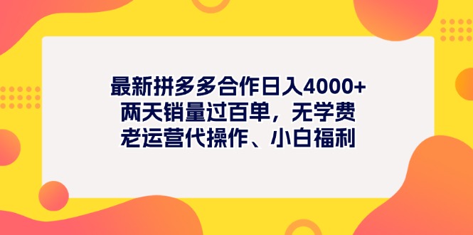 最新拼多多项目日入4000+两天销量过百单，无学费、老运营代操作、小白福利-AI网创