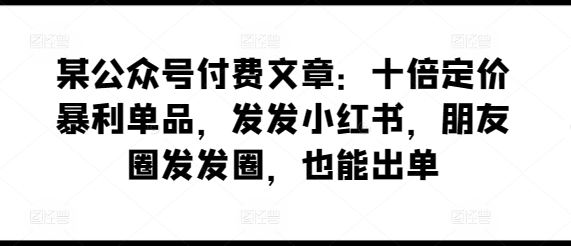某公众号付费文章：十倍定价暴利单品，发发小红书，朋友圈发发圈，也能出单-AI网创