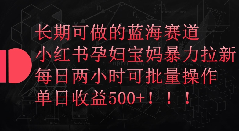 长期可做的蓝海赛道，小红书孕妇宝妈暴力拉新玩法，每日两小时可批量操作，单日收益500+-AI网创