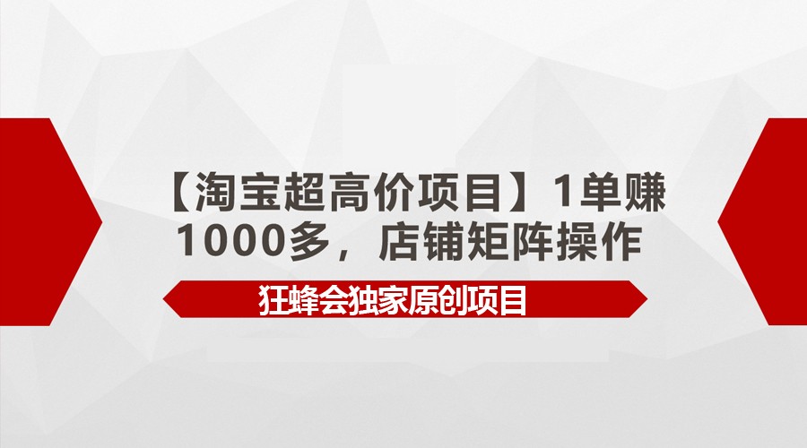 【淘宝超高价项目】1单赚1000多，店铺矩阵操作-AI网创