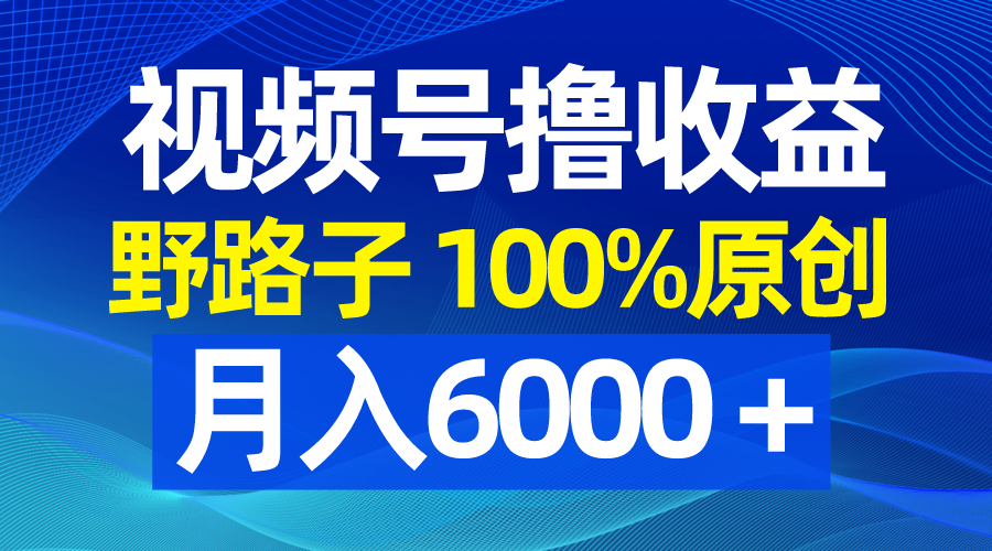 视频号野路子撸收益，100%原创，条条爆款，月入6000＋-AI网创