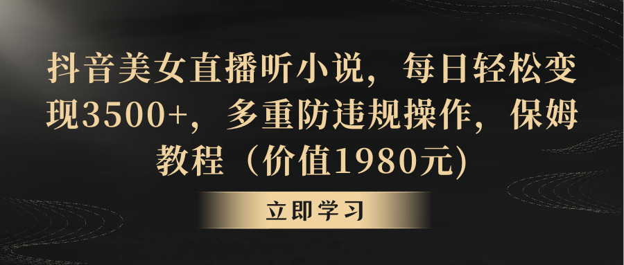 抖音美女直播听小说，每日轻松变现3500+，多重防违规操作，保姆教程-AI网创