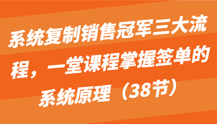 系统复制销售冠军三大流程，一堂课程掌握签单的系统原理（38节）-AI网创