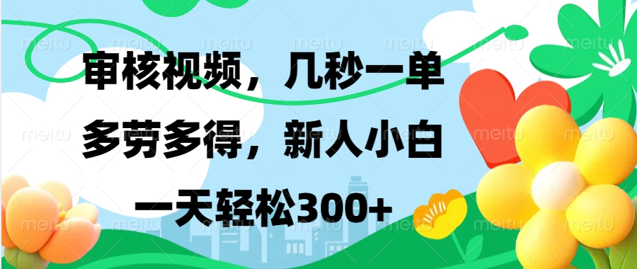 审核视频，几秒一单，多劳多得，新人小白一天轻松300+-AI网创