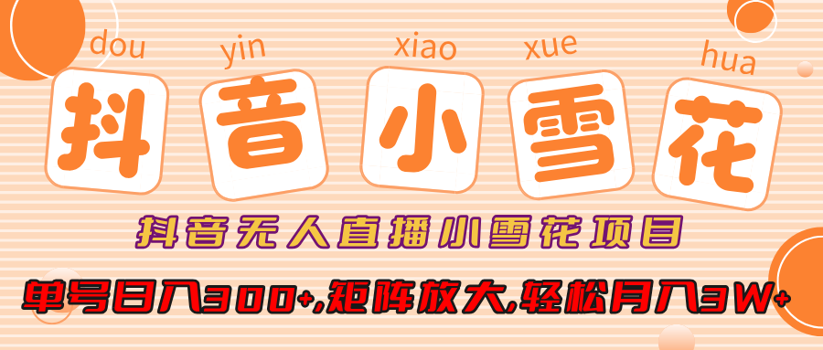 小雪花项目，抖音无人直播，单号日入300+,矩阵放大,轻松月入3W+-AI网创
