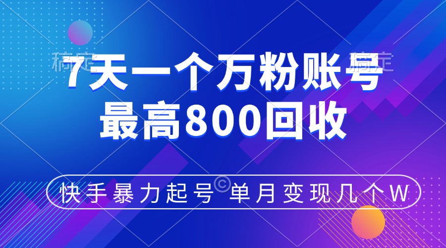 快手暴力起号，7天涨万粉，小白当天起号，多种变现方式，账号包回收，单月变现几个W-AI网创