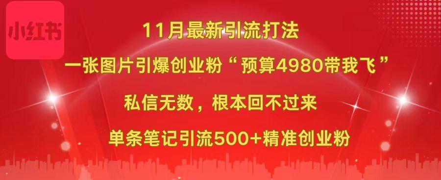 小红书11月最新图片打法，一张图片引爆创业粉“预算4980带我飞”，私信无数，根本回不过来，单条笔记引流500+精准创业粉-AI网创