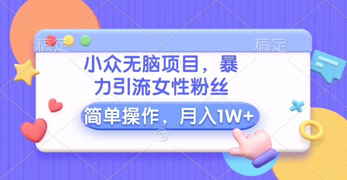 小众无脑项目，暴力引流女性粉丝，简单操作，月入10000+元-AI网创
