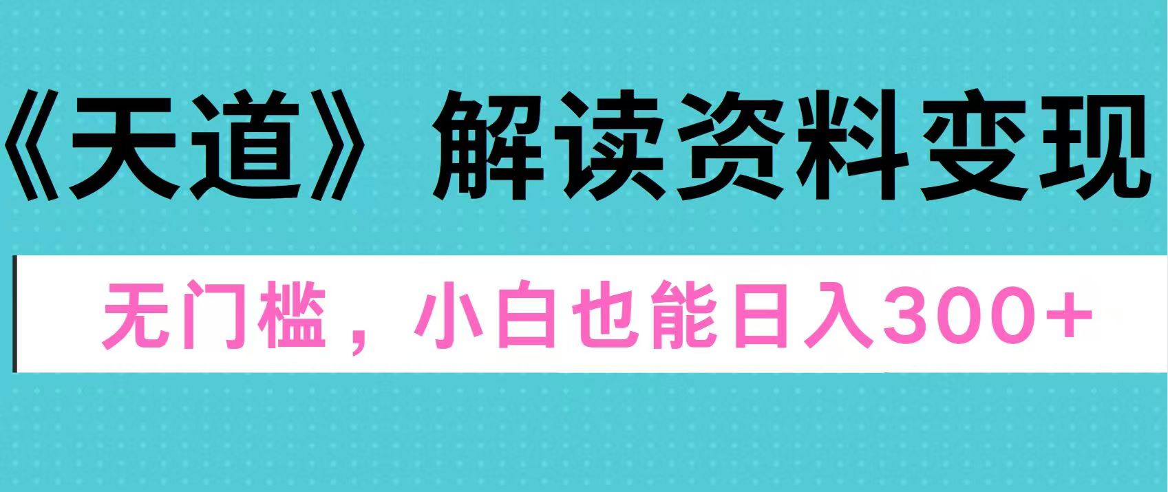 天道解读资料变现，无门槛，小白也能快速上手，稳定日入300+-AI网创