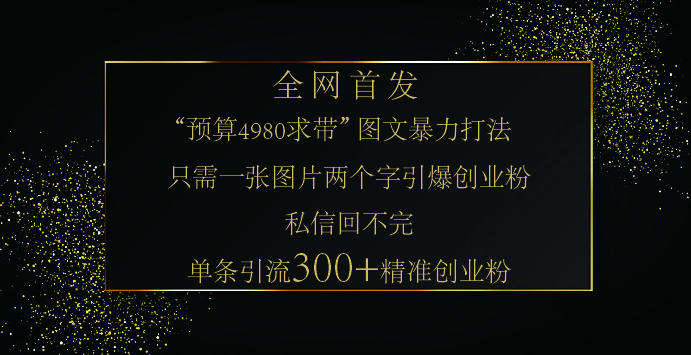 小红书，“预算 4980 带我飞” 的神奇图片引流法，堪称涨粉核武器！只需一张图，就能单条笔记凭借此方法，轻松引流 300 + 精准创业粉！-AI网创