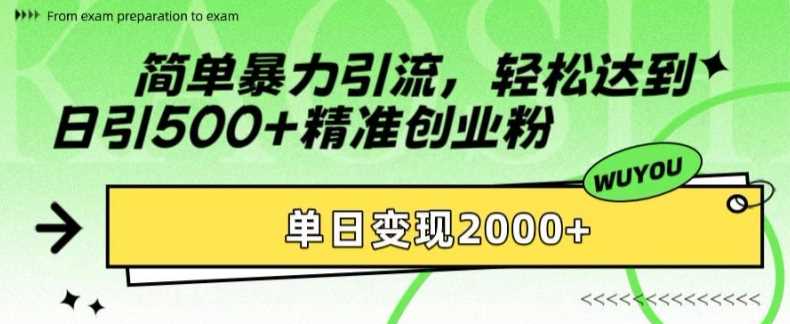 简单暴力引流轻松达到日引500+精准创业粉，单日变现2k【揭秘】-AI网创