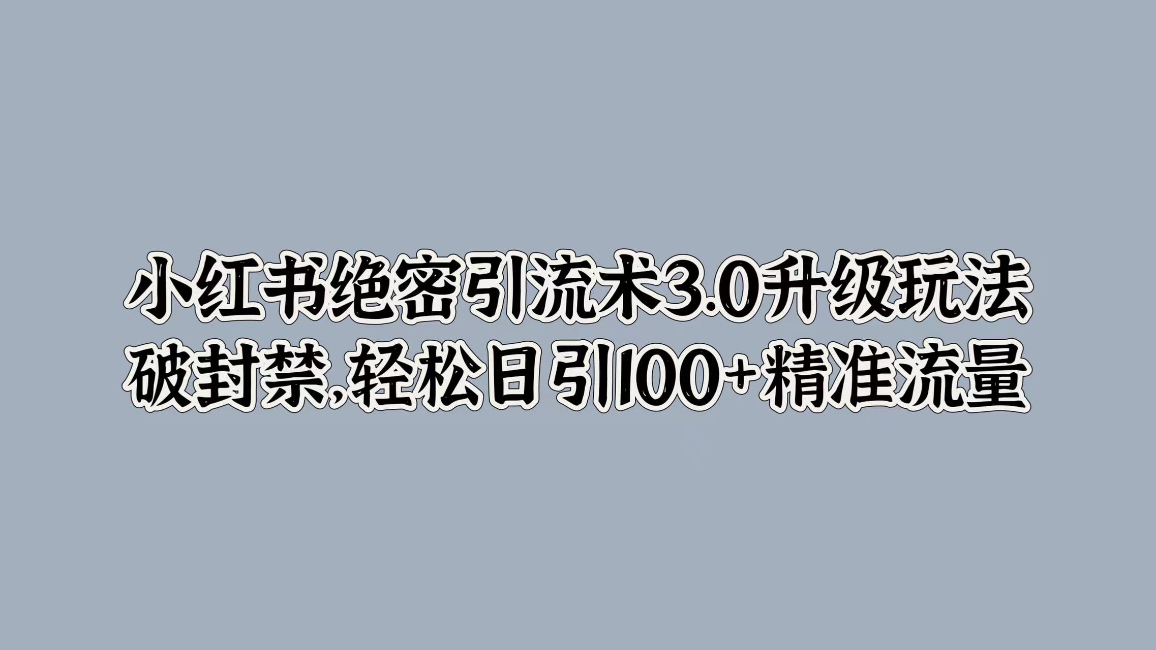 小红书绝密引流术3.0升级玩法，破封禁，轻松日引100+精准流量-AI网创