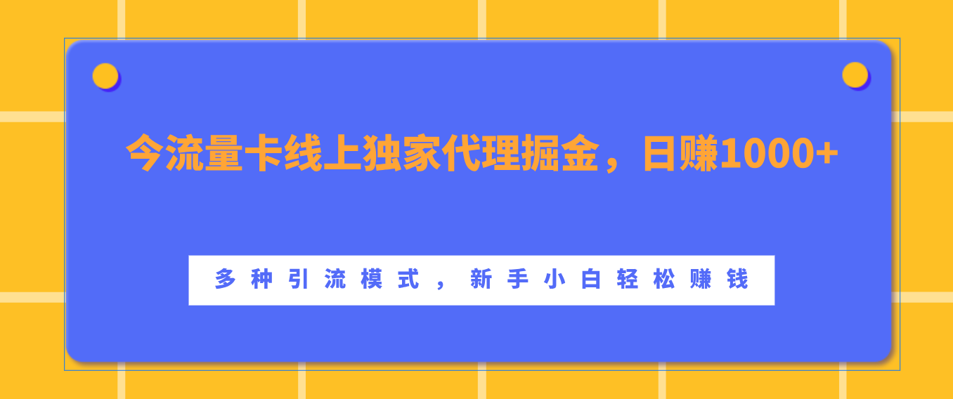 流量卡线上独家代理掘金，日赚1000+ ，多种引流模式，新手小白轻松赚钱-AI网创