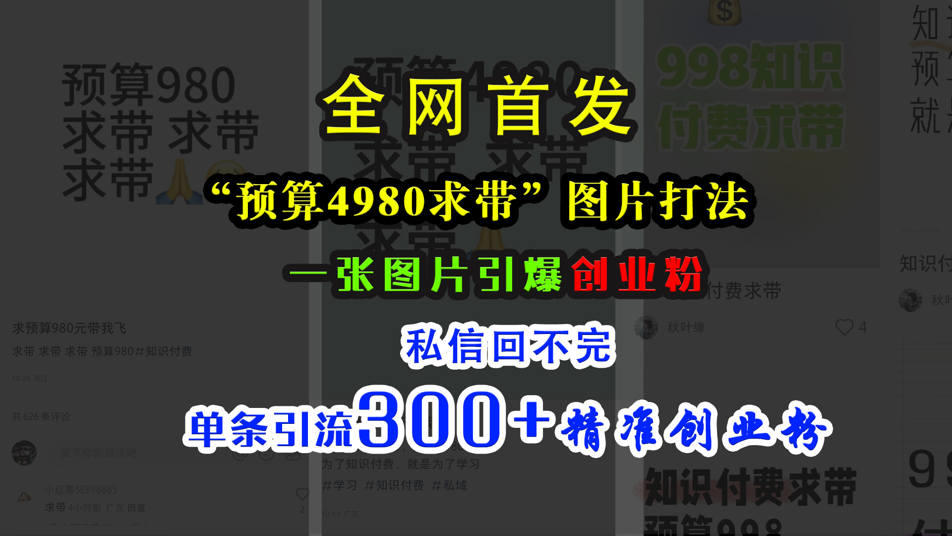 小红书“预算4980带我飞”图片打法，一张图片引爆创业粉，私信回不完，单条引流300+精准创业粉-AI网创