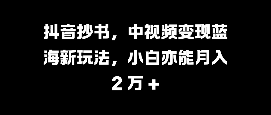 抖音抄书，中视频变现蓝海新玩法，小白亦能月入 2 万 +-AI网创