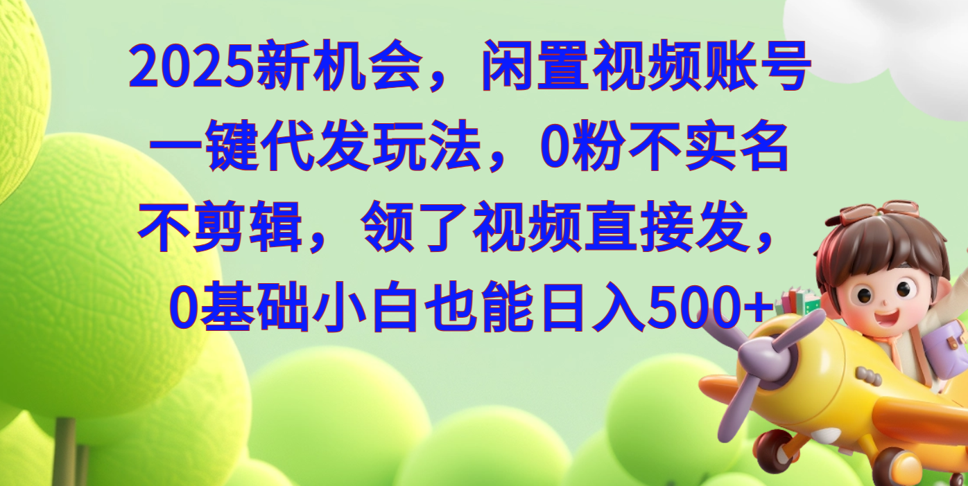 2025新机会，闲置视频账号一键代发玩法，0粉不实名不剪辑，领了视频直接发，0基础小白也能日入500-AI网创