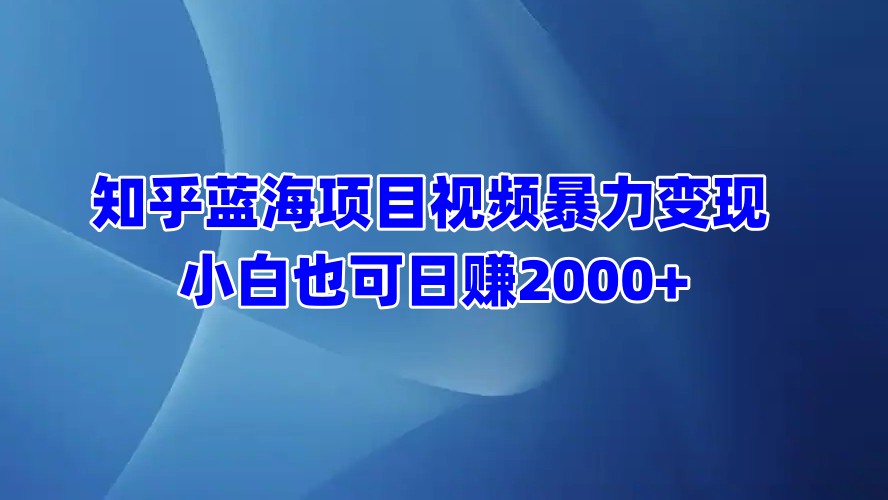 知乎蓝海项目视频暴力变现  小白也可日赚2000+-AI网创
