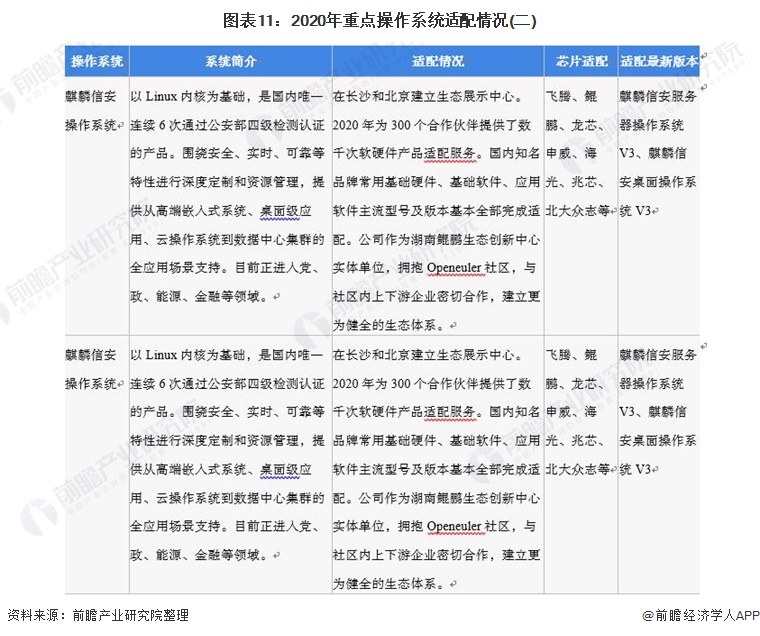图表11：2020年重点操作系统适配情况(二)