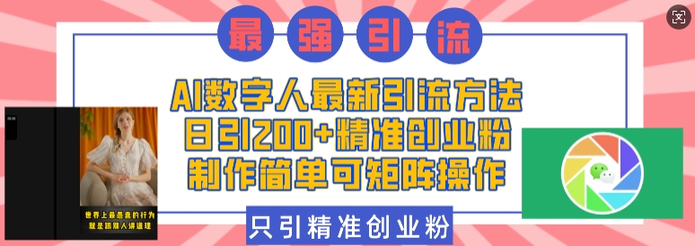 AI数字人最新引流方法，日引200+精准创业粉，制作简单可矩阵操作-AI网创